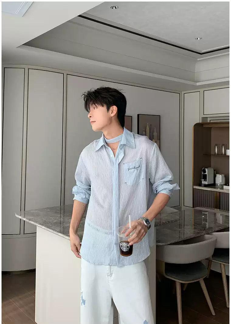 Hua Textured Strap Detail Shirt-korean-fashion-Shirt-Hua's Closet-OH Garments