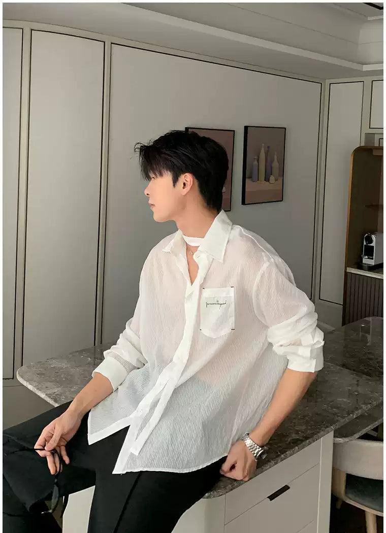 Hua Textured Strap Detail Shirt-korean-fashion-Shirt-Hua's Closet-OH Garments