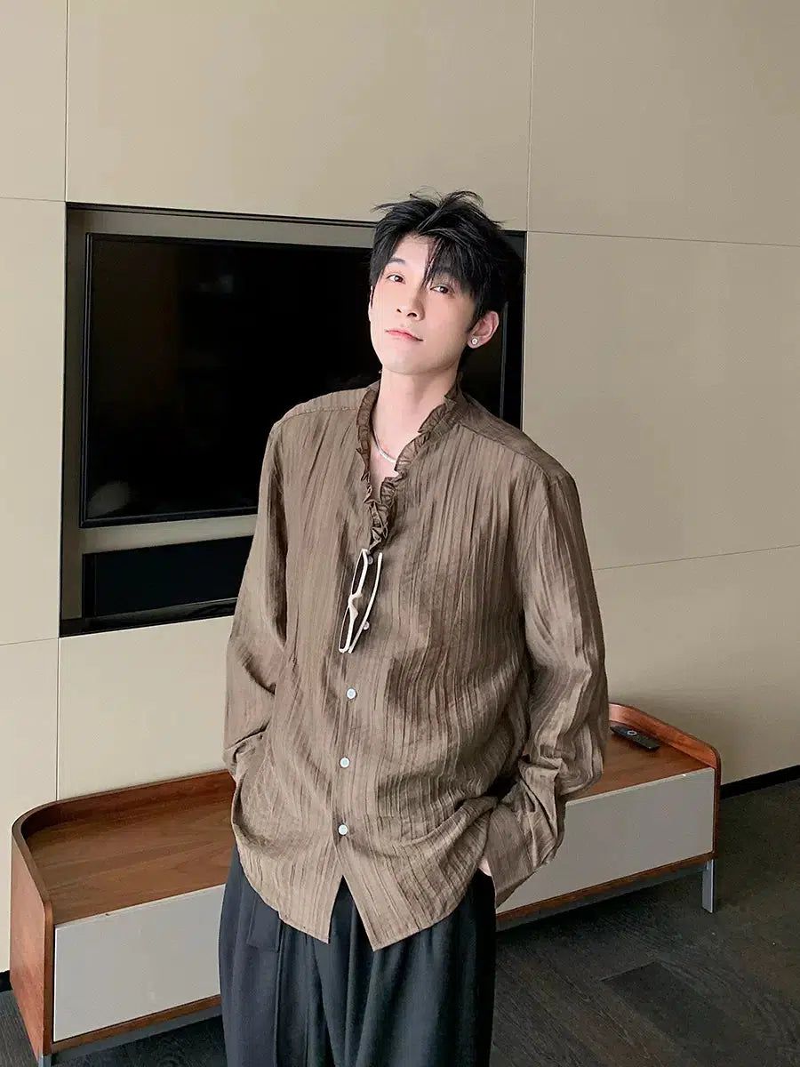 Hua Thin Pleated Long Sleeve Shirt-korean-fashion-Shirt-Hua's Closet-OH Garments
