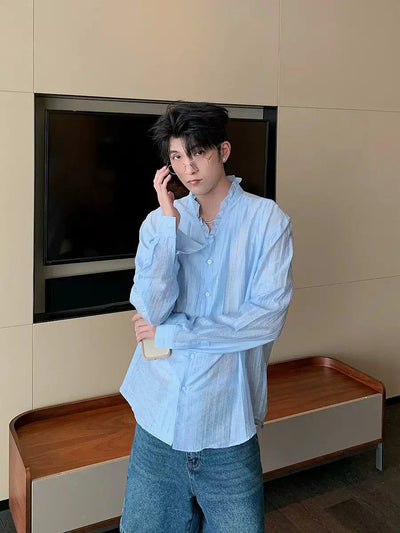 Hua Thin Pleated Long Sleeve Shirt-korean-fashion-Shirt-Hua's Closet-OH Garments