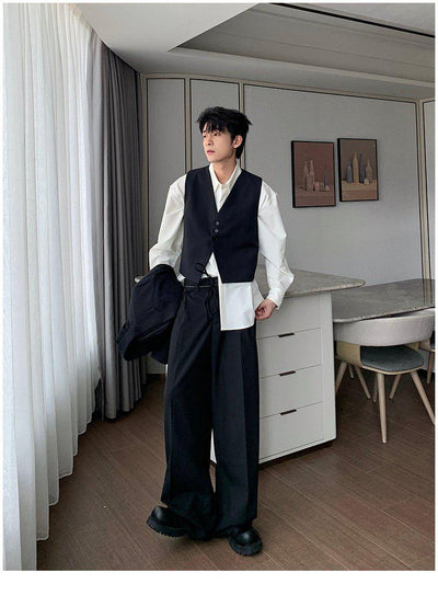 Hua Three-Buttons Vest, Smart Casual Blazer & Drawstring Trousers Set-korean-fashion-Clothing Set-Hua's Closet-OH Garments