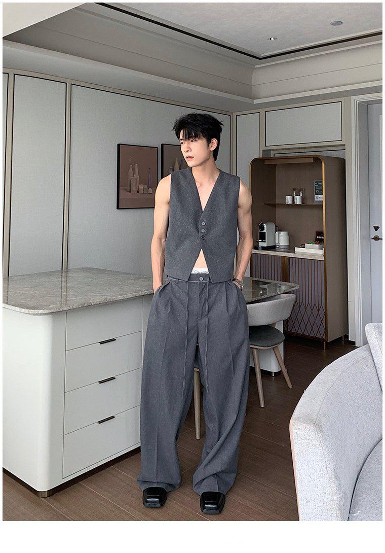 Hua Three-Buttons Vest, Smart Casual Blazer & Drawstring Trousers Set-korean-fashion-Clothing Set-Hua's Closet-OH Garments