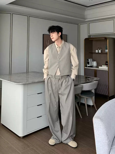 Hua Three-Buttons Vest, Smart Casual Blazer & Drawstring Trousers Set-korean-fashion-Clothing Set-Hua's Closet-OH Garments