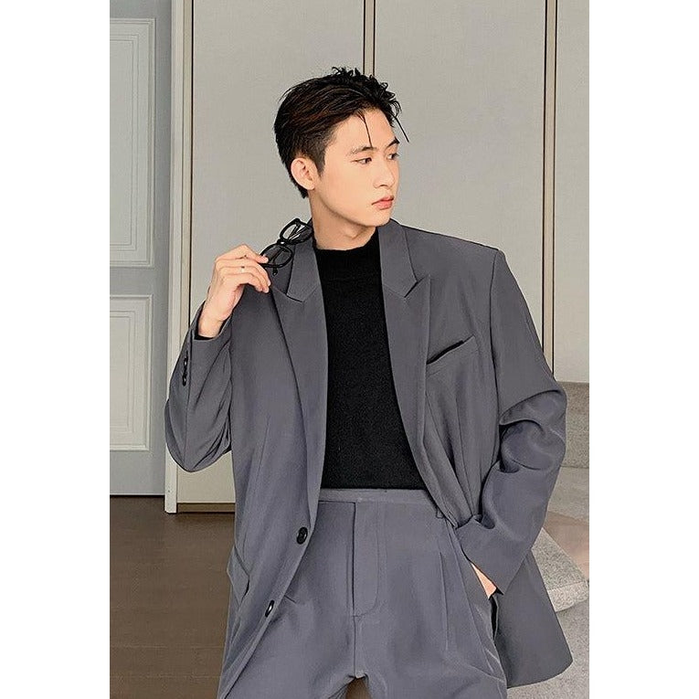 Hua Three Pockets Boxy Blazer and Trousers Set-korean-fashion-Clothing Set-Hua's Closet-OH Garments