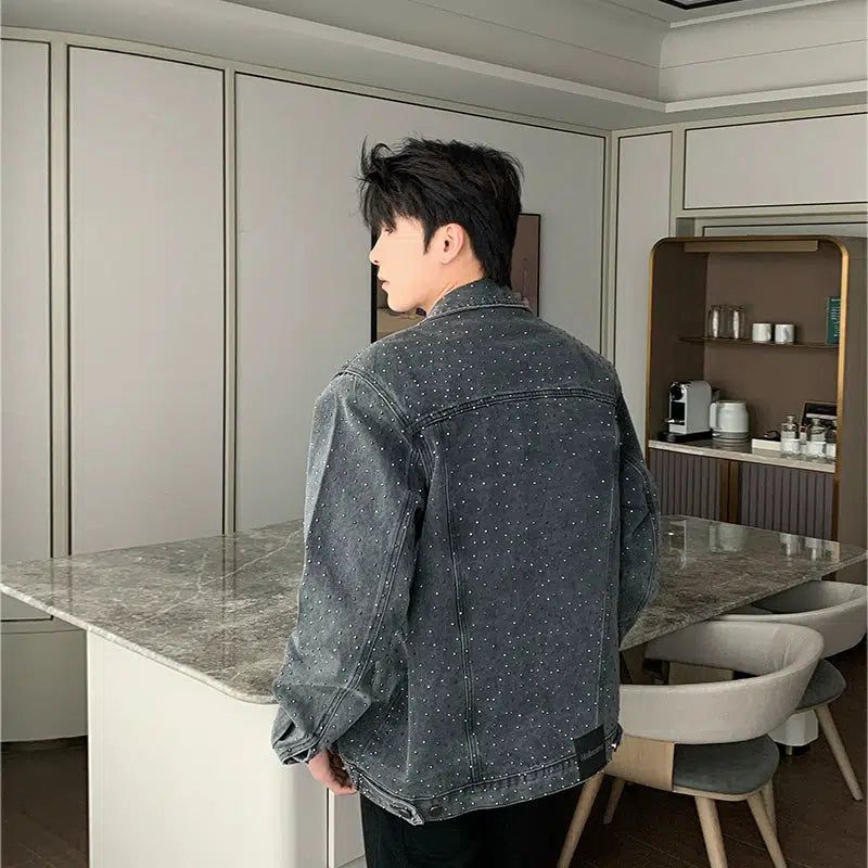Hua Tiny Beads Detail Denim Jacket-korean-fashion-Jacket-Hua's Closet-OH Garments