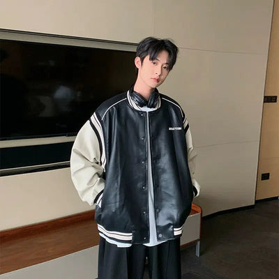 Hua Varsity Style Faux Leather Jacket-korean-fashion-Jacket-Hua's Closet-OH Garments