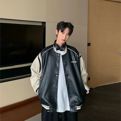 Hua Varsity Style Faux Leather Jacket-korean-fashion-Jacket-Hua's Closet-OH Garments