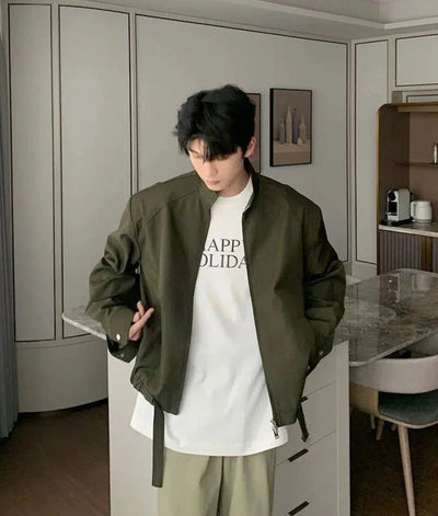 Hua Waist Belt Zippered Jacket-korean-fashion-Jacket-Hua's Closet-OH Garments