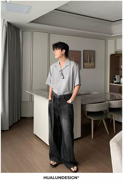 Hua Washed Buckled Belt Wide Jeans-korean-fashion-Jeans-Hua's Closet-OH Garments