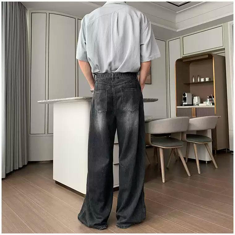 Hua Washed Buckled Belt Wide Jeans-korean-fashion-Jeans-Hua's Closet-OH Garments