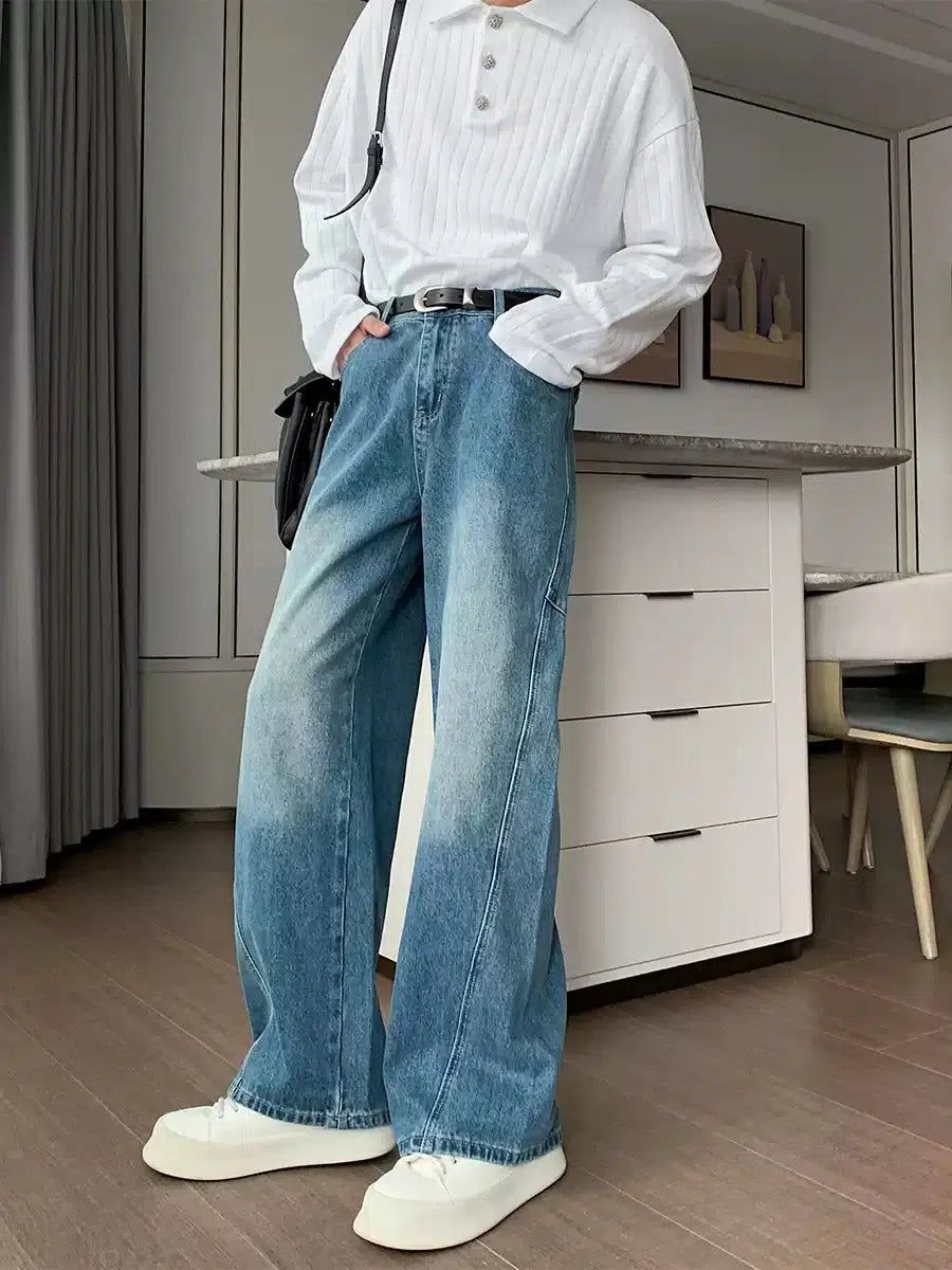 Hua Washed Effect Straight Cut Jeans-korean-fashion-Jeans-Hua's Closet-OH Garments