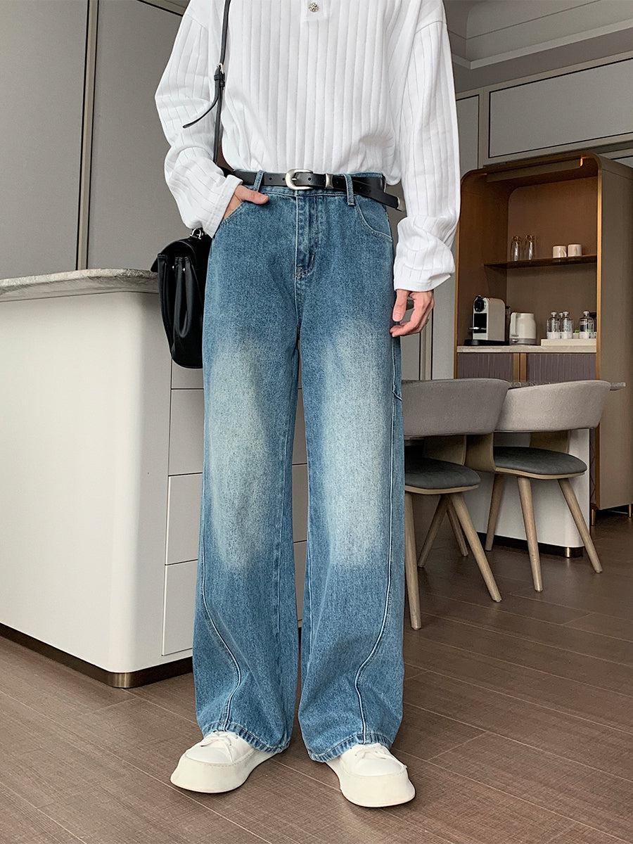 Hua Washed Effect Straight Cut Jeans-korean-fashion-Jeans-Hua's Closet-OH Garments