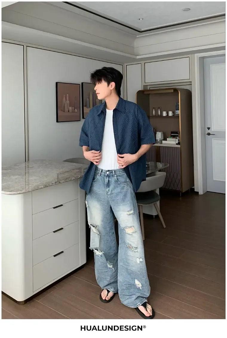 Hua Washed & Ripped Jeans-korean-fashion-Jeans-Hua's Closet-OH Garments
