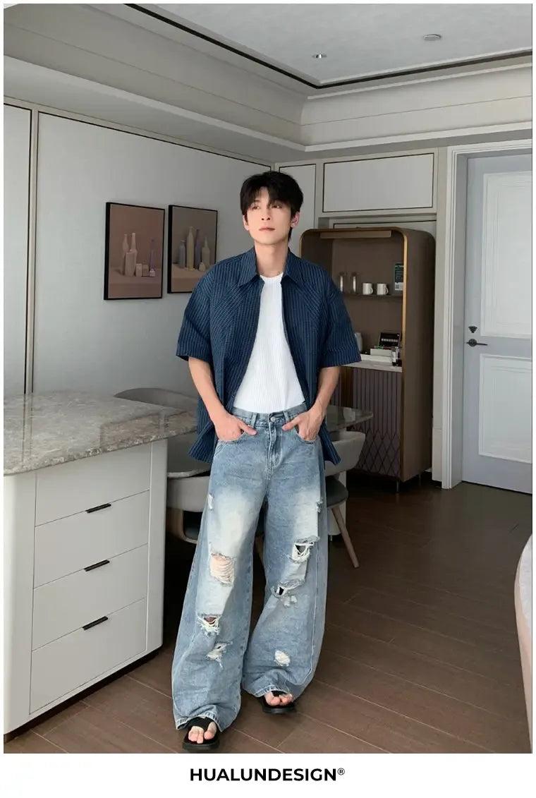 Hua Washed & Ripped Jeans-korean-fashion-Jeans-Hua's Closet-OH Garments