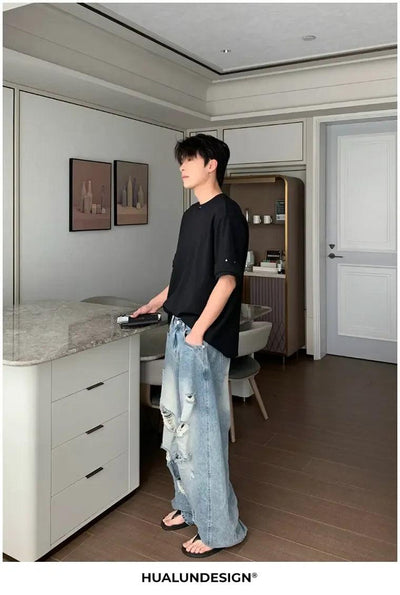 Hua Washed & Ripped Jeans-korean-fashion-Jeans-Hua's Closet-OH Garments