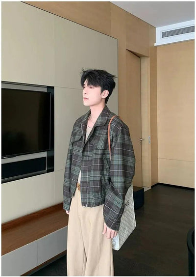 Hua Wide Shoulder Boxy Plaid Jacket-korean-fashion-Jacket-Hua's Closet-OH Garments