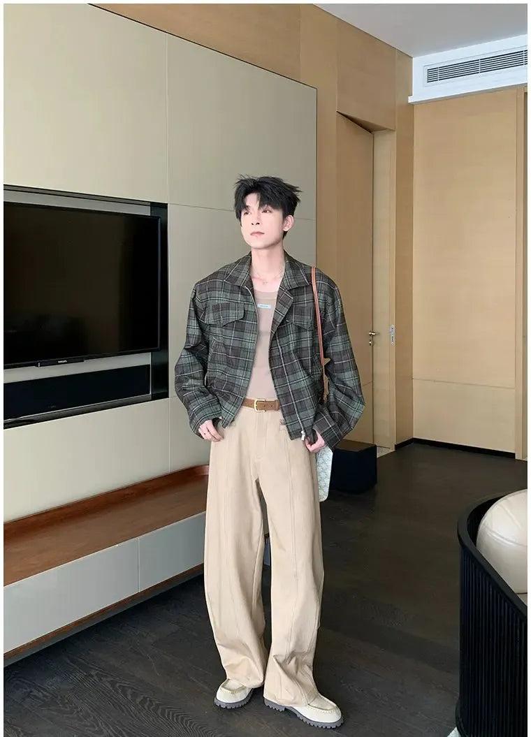 Hua Wide Shoulder Boxy Plaid Jacket-korean-fashion-Jacket-Hua's Closet-OH Garments