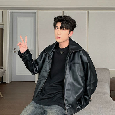 Hua Zip-Up PU Leather Jacket-korean-fashion-Jacket-Hua's Closet-OH Garments