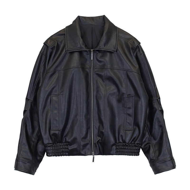Hua Zip-Up PU Leather Jacket-korean-fashion-Jacket-Hua's Closet-OH Garments