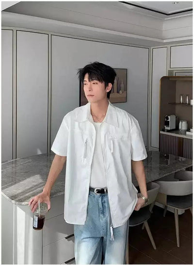 Hua Zipped Pocket Detail Shirt-korean-fashion-Shirt-Hua's Closet-OH Garments