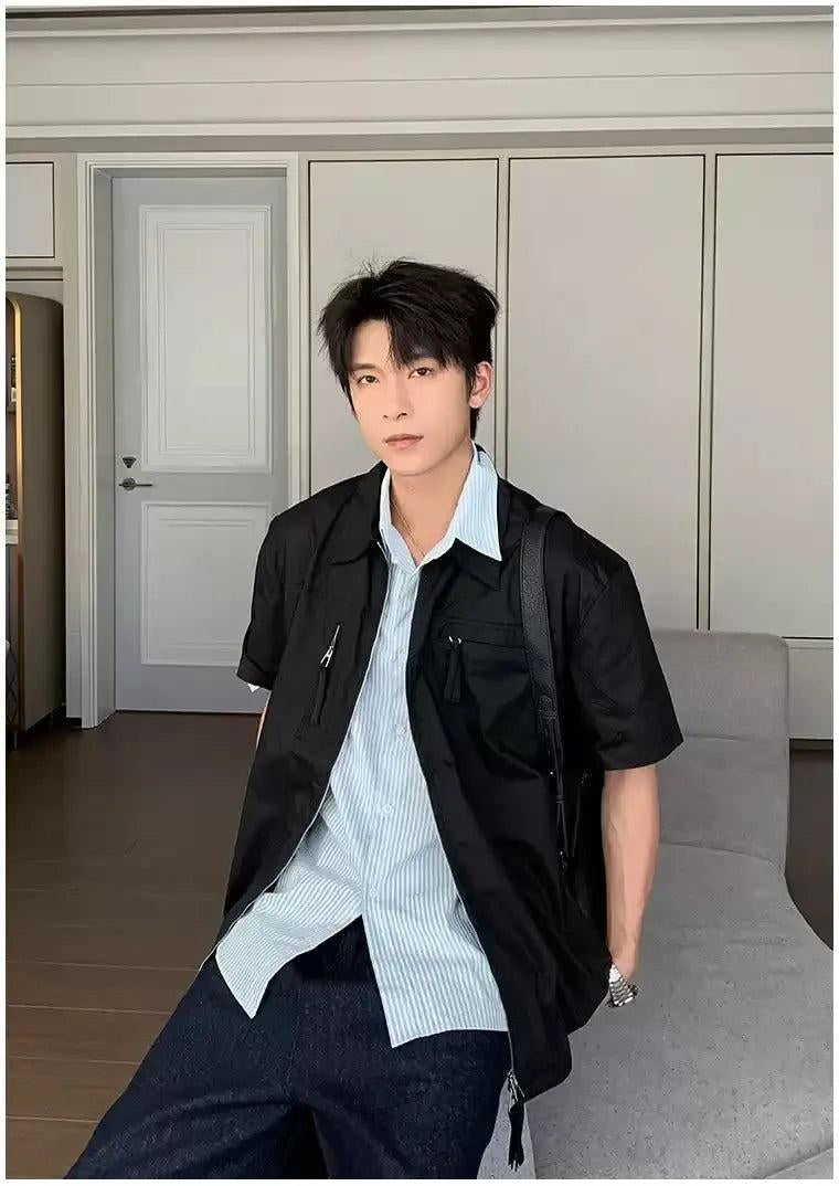 Hua Zipped Pocket Detail Shirt-korean-fashion-Shirt-Hua's Closet-OH Garments