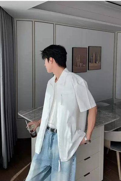 Hua Zipped Pocket Detail Shirt-korean-fashion-Shirt-Hua's Closet-OH Garments