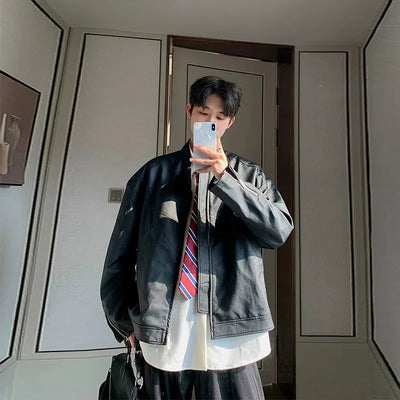 Hua Zippered Hem Moto PU Leather Jacket-korean-fashion-Jacket-Hua's Closet-OH Garments