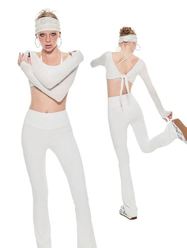 Jinn Elastic Yoga Top & Flare Pants Set-korean-fashion-Clothing Set-Jinn's Closet-OH Garments