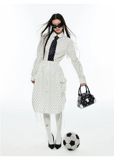 Jinn Polka Dots Long Sleeve Shirt & Drawstring Skirt Set-korean-fashion-Clothing Set-Jinn's Closet-OH Garments