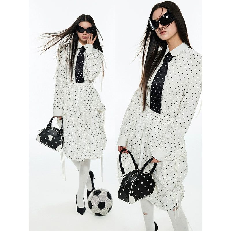 Jinn Polka Dots Long Sleeve Shirt & Drawstring Skirt Set-korean-fashion-Clothing Set-Jinn's Closet-OH Garments