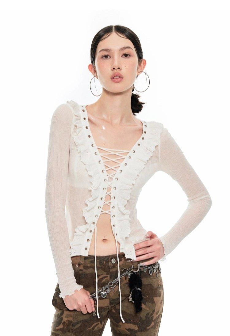 Jinn String Laces Ruffles Blouse-korean-fashion-Blouse-Jinn's Closet-OH Garments