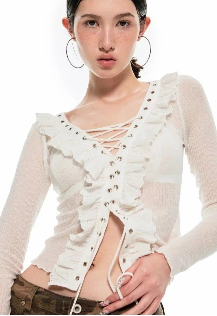 Jinn String Laces Ruffles Blouse-korean-fashion-Blouse-Jinn's Closet-OH Garments