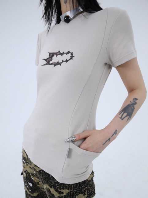 Kei 3D Thorny Slim T-Shirt-korean-fashion-T-Shirt-Kei's Closet-OH Garments