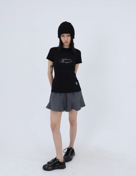 Kei 3D Thorny Slim T-Shirt-korean-fashion-T-Shirt-Kei's Closet-OH Garments