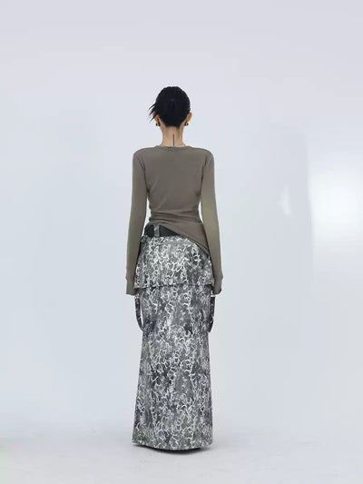 Kei Camouflage Strap Detail Long Skirt-korean-fashion-Skirt-Kei's Closet-OH Garments