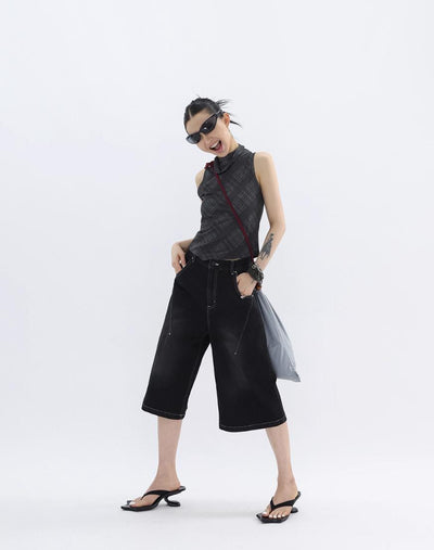 Kei Contrast Stitched Wid Denim Shorts-korean-fashion-Shorts-Kei's Closet-OH Garments