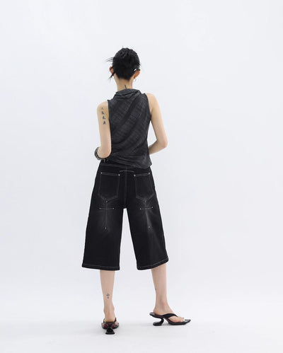 Kei Contrast Stitched Wid Denim Shorts-korean-fashion-Shorts-Kei's Closet-OH Garments