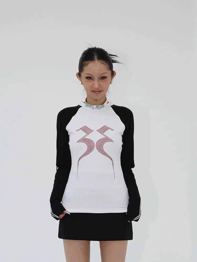 Kei Diamond Logo Bar Stripes Long Sleeve T-Shirt-korean-fashion-T-Shirt-Kei's Closet-OH Garments