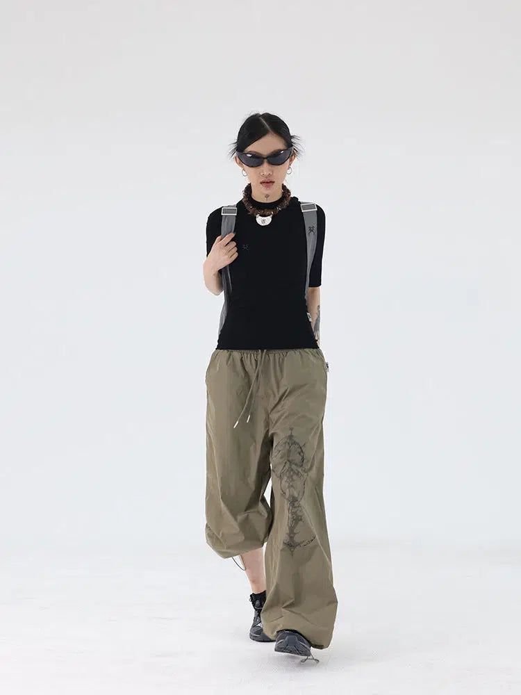 Kei Drawstring Graphic Print Track Pants-korean-fashion-Pants-Kei's Closet-OH Garments