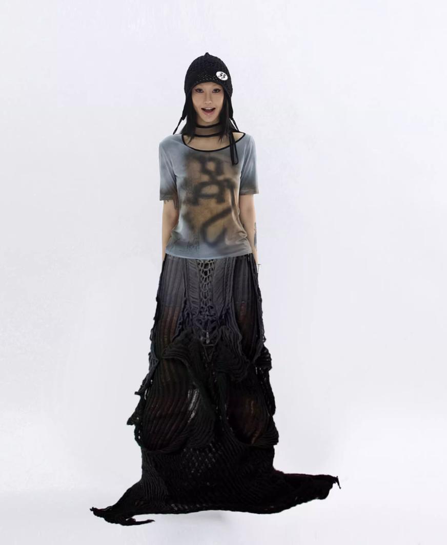 Kei Elastic Mesh With Chocker Reversible T-Shirt-korean-fashion-T-Shirt-Kei's Closet-OH Garments