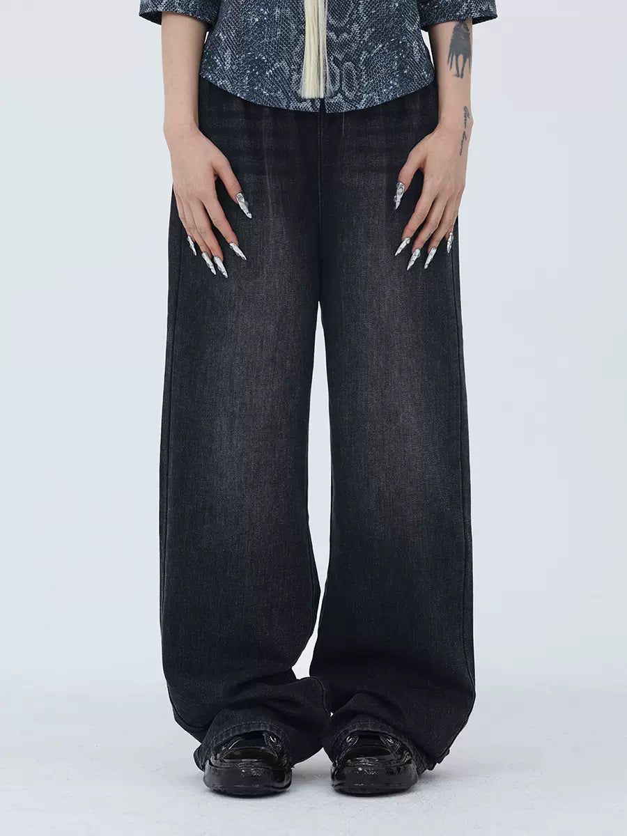 Kei Elastic Waist Faded Wide Jeans-korean-fashion-Jeans-Kei's Closet-OH Garments