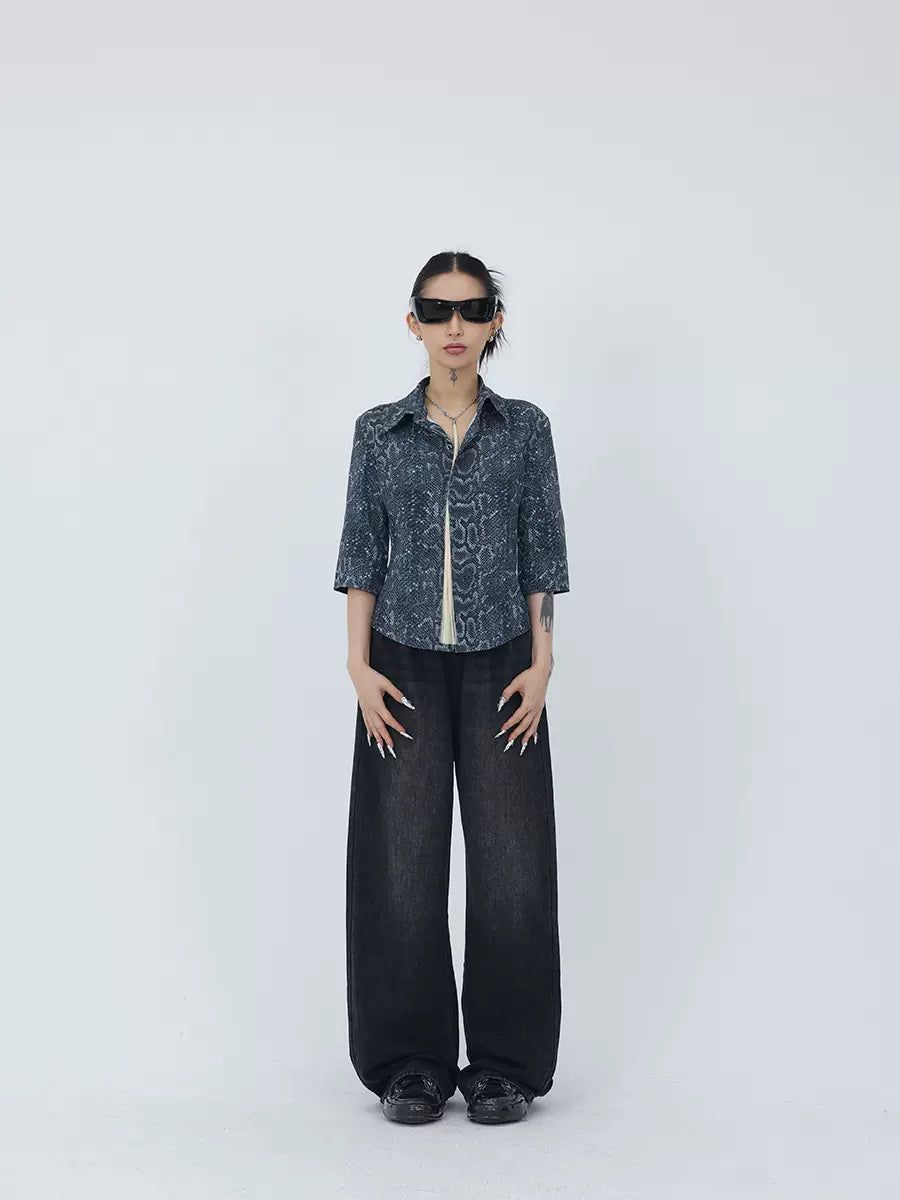 Kei Elastic Waist Faded Wide Jeans-korean-fashion-Jeans-Kei's Closet-OH Garments