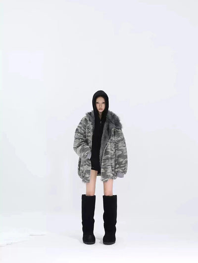Kei Fur-Trimmed Oversized Camouflage Jacket-korean-fashion-Jacket-Kei's Closet-OH Garments