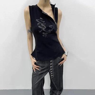 Kei Graphic Side Zip Detail Vest-korean-fashion-Vest-Kei's Closet-OH Garments