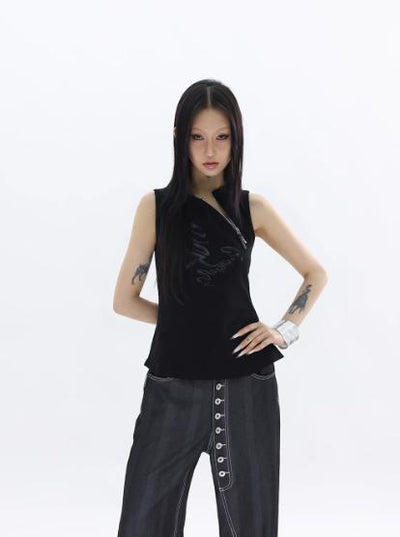 Kei Graphic Side Zip Detail Vest-korean-fashion-Vest-Kei's Closet-OH Garments