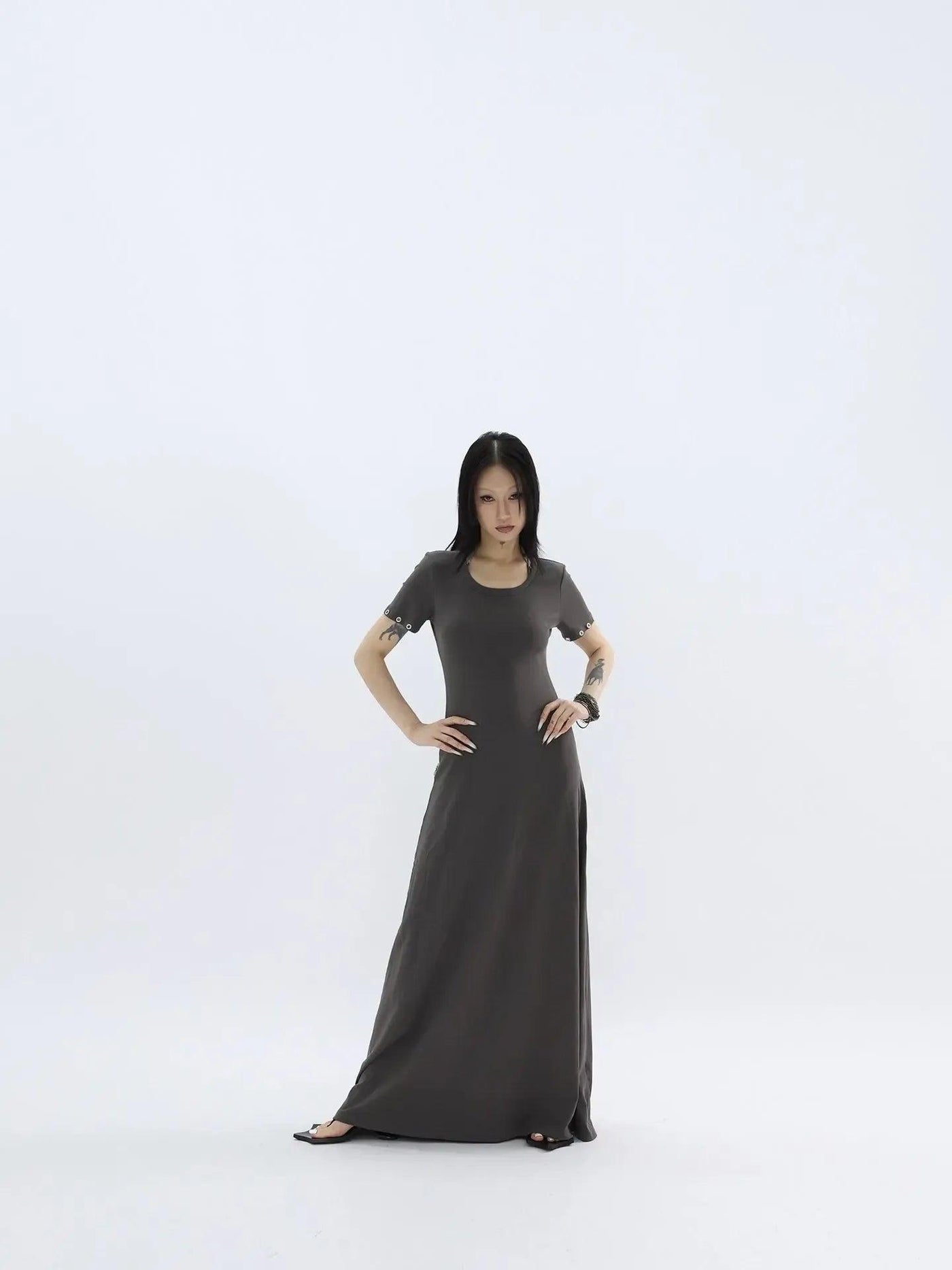 Kei Hollow Rivet Slim Long Dress-korean-fashion-Dress-Kei's Closet-OH Garments