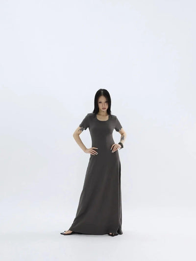 Kei Hollow Rivet Slim Long Dress-korean-fashion-Dress-Kei's Closet-OH Garments