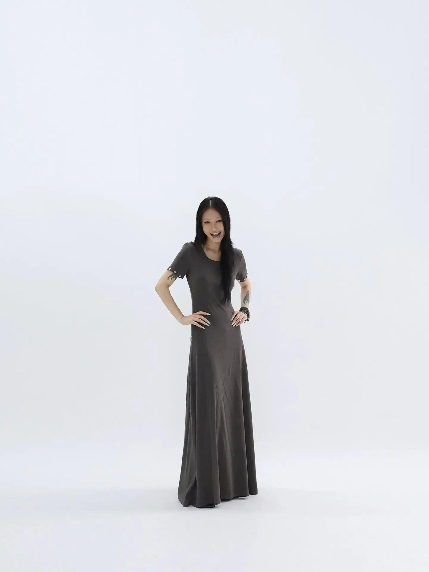 Kei Hollow Rivet Slim Long Dress-korean-fashion-Dress-Kei's Closet-OH Garments