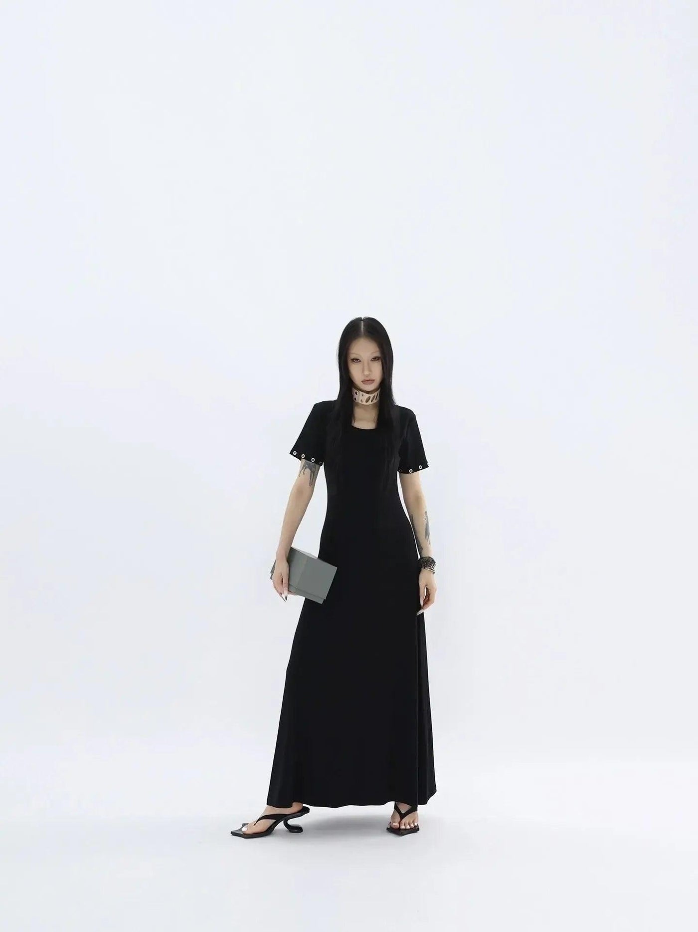 Kei Hollow Rivet Slim Long Dress-korean-fashion-Dress-Kei's Closet-OH Garments