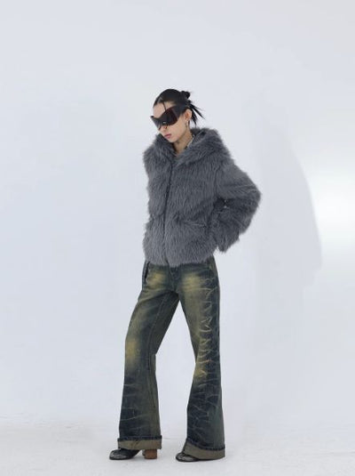 Kei Hooded and Zipped Faux Fur Jacket-korean-fashion-Jacket-Kei's Closet-OH Garments